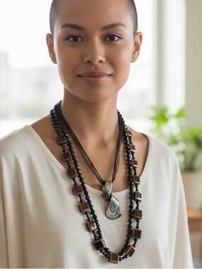 3 VTG BEADED NECKLACES ABSTRACT LAMPWORK FACETED & SQUARE POTTERY STRANDS BOHO